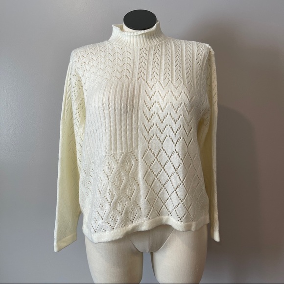 Vintage XL Willow Ridge Ivory Mock-Neck Sweater - Picture 1 of 6